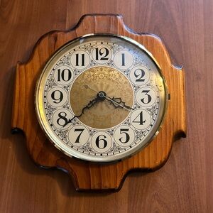 Vintage Wooden Wall Clock with Gold Accents